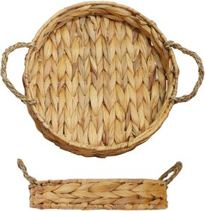 Round Wicker <b>Basket</b> Tray for Coffee <b>Table</b> Centerpieces, Seagrass Woven Serving Trays, Hyacinth Rattan Tray for Kitchen Counter(S - Product Image 3
