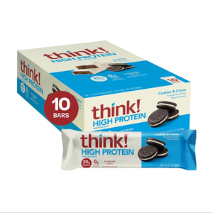 think! Protein <b>Bars</b>, High Protein <b>Snacks</b>, Gluten Free, Kosher Friendly, Cookies and Crème 2.1 Oz per <b>Bar</b>, 10 Count - Product Image 1