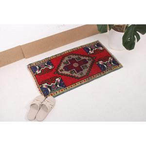 1.7x3 ft Turkish Rug, <b>Red</b> Animal Print Vintage <b>Wool</b> Rug - Product Image 2