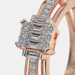 SHIVPATH Bague de fiançailles en or rose massif 14 carats Design classique avec diamant rond et baguette pour les occasions de fête - Product Image 1