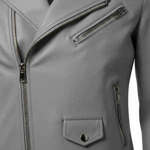 Veste de moto en cuir gris rétro pour femmes, vente en gros personnalisée, prix d'usine, style motard authentique, manteau de mode pour femmes - Product Image 6