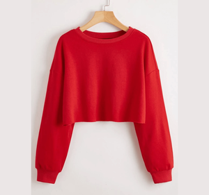 Sudadera recortada XS de alta calidad para mujer, 100% de algodón, manga larga, cuello redondo, invierno, informal, forrado, hombro caído, Sudadera con capucha, teñido liso - Product Image 6