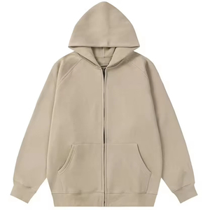 เสื้อมีฮู้ดแบบกำหนดเองแนวสตรีทแขนแร็กแลนซิปรูดซิปโลหะสำหรับผู้ชายเสื้อมีฮู้ดผ้าขนแกะ400gsm - Product Image 5