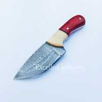 Cuchillo de Acero de Damasco Hecho a Mano de 356 Capas, Mango Pakka de Madera y Hueso con Funda de Cuero Gratis, Cuchillo de Supervivencia de Caza