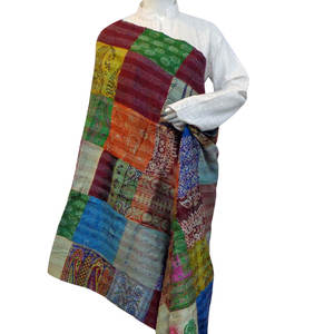 Newest Trending Custom Stole Elegant Timeless Style Hand Crafted Cotton Kantha Embroidered Reversible Silk <b>Traditional</b> <b>Shawls</b> - Product Image 5
