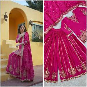 Diseñador 2025 Chinon Silk Top Sharara Suit Dress Beautiful Pakistani Wedding Wear Salwar Kameez Indian & Pakistani Clothing - Product Image 2