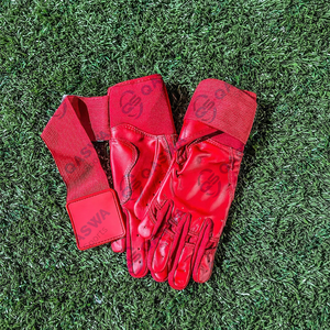 Gants professionnels en cuir rouge pour jeunes adultes Équipement de sport personnalisé à manchette longue pour la frappe de baseball et de softball - Product Image 1