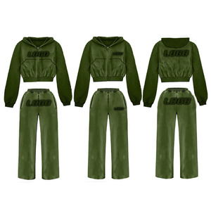 Survêtement de jogging à capuche zippé 100% coton avec logo personnalisé de haute qualité Survêtements d'hiver écologiques à fermeture éclair pour femmes - Product Image 2