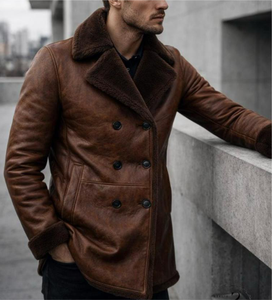 Veste d'hiver décontractée en cuir avec col montant et logo sur le devant - Product Image 4