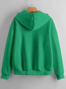 Sudadera con Capucha Verde Unisex de Talla Grande Personalizada, Cierre de Cremallera, Corte Regular, Color Sólido, Informal, de Algodón Tejido, para Otoño - Product Image 2