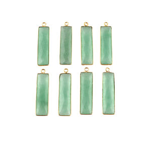 Bisel de Jade verde personalizado chapado en oro de 24K, Conector de joyería de latón con forma de barra, fabricación de colgantes DIY, componentes de accesorios de joyería - Product Image 3