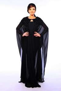 Abaya con estilo negro completo con cuentas funciona más popular en Medio Oriente - Product Image 2