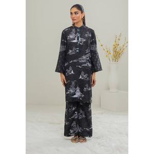 Ensemble de vêtements traditionnels chinois pour femmes, noir, en tissu poly-cambric imprimé, coordonné - Product Image 4