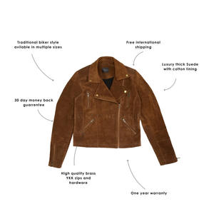 แจ็กเก็ตหนังนิ่มแท้สำหรับผู้หญิงแจ็กเก็ตหนังกลับแฟชั่นฤดูหนาวมีซิป - Product Image 5