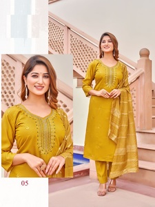 Conjunto Kurti de bordado y trabajo hecho a mano romano pesado para mujer multicolor y Dupatta - Product Image 2