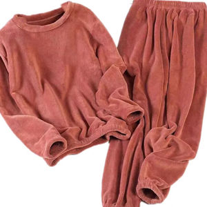 Otoño Invierno Unisex conjuntos de pijama de franela estilo clásico 100% poliéster grueso suave cómodo suelto cálido sólido alto polar - Product Image 3