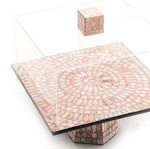 Wholesale Pink Mother of Pearl Inlay Display <b>Cake</b> <b>Stand</b> With Acrylic <b>Cover</b> Mosaic Design Birthday & Wedding Annyvarsary Ceremony - Product Image 1