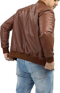 Veste en cuir marron classique pour hommes, vêtements d'extérieur en peau d'agneau souple pour tenue décontractée ou formelle, prix de gros, veste pour homme - Product Image 5