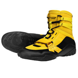 New Trendy Adult Wear Best Supplier OEM Service Yellow <b>Black</b> Contrast Color Breathable Lightweight High Ankle Boxing Shoes - Product Image 1