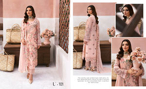 Haute qualité Shalwar Kameez Fine broderie en mousseline de soie tenue de fête pour les femmes Style indien et pakistanais robe adulte - Product Image 6