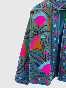 Veste en velours brodée de fleurs, col mandarin, manches longues, grande taille, vêtements d'automne pour femmes - Product Image 5