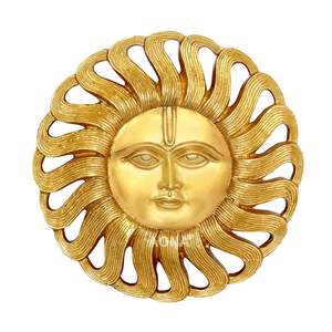 Fournisseur en vrac laiton Sun (Surya) Face Murti Idol Statue Sculpture Tenture murale en laiton Hauteur 10 pouces (Or) - Product Image 1