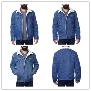 Custom Light Blue 100% Cotton Denim Washed <b>Fleece</b> <b>Lining</b> Winter Jeans <b>Jackets</b> Mens Wholesale DDP Shipping - Product Image 5