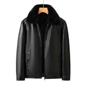 Veste en cuir à fermeture éclair décontractée et d'affaires pour jeunes hommes Veste en cuir à revers unique pour hommes - Product Image 4