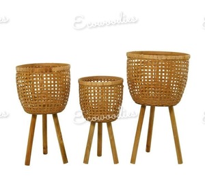 Macetero de ratán tejido para interiores, jardín, balcón, soporte de madera con patas de decoración del hogar, bolsas y cestas de lavandería - Product Image 2