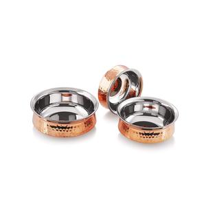100% Pure <b>Copper</b> Heavy Gauge Hand Hammered India <b>Copper</b> Hyderabadi Handi Bowl Set of 3 - Product Image 1