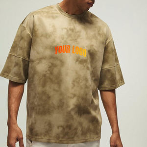 Nouveau style T-shirt homme 100% coton épais délavé à l'acide effet soleil vintage coupe ample avec logo imprimé numérique style hip-hop - Product Image 1