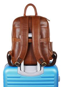 Sac à dos minimaliste en cuir véritable Tan unisexe, sac pour ordinateur portable 15 pouces, sac de travail professionnel, voyage, fermeture éclair, durable - Product Image 2