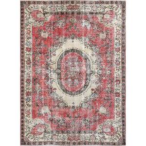 Tapis en laine noués à la main de grande taille, style vintage, motif médaillon rouge et orange, pour salon ou couloir - Pae-2334 - Product Image 1