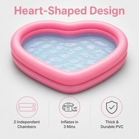 Herzförmiger Aufblasbarer Schwimmpool Tragbarer 2-Ring PVC-Pool für Erwachsene & Kinder Outdoor Familien-Spa