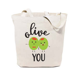 Olive You Cotton Canvas Tote Bag with Open Closure Type - Product Image 1