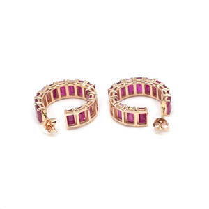 9.66 CTW Genuine Burma Ruby Wedding <b>Hoops</b> 14k Solid Yellow Gold Art Deco Women <b>Earrings</b> July Birthstone IGI Certificate Jewelry - Product Image 5