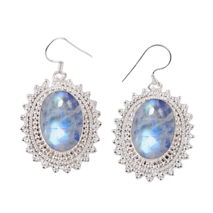 Boucles d'oreilles à la mode pour femmes en argent sterling massif 925 bleu feu pierre de lune pierre précieuse conception de balancent pour les fêtes de cadeaux - Product Image 1
