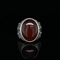 Anillo de Plata de Ley 925 Genuina con Cabujón Ovalado de Cornalina Natural 12x16mm, Estilo Turco Otomano Gitano, Bañado en Oro, Fino para Hombre
