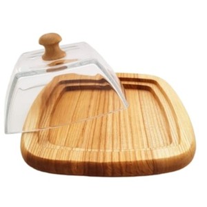 Plato de mantequilla de madera con acabado marrón para servir y almacenar con estilo, perfecto para bodas y vajilla de restaurante - Product Image 1
