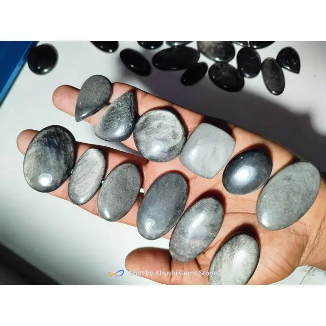 AAA + qualité argent naturel obsidienne taille libre pendentif en vrac cabochon pierre précieuse pour la fabrication de bijoux pierre précieuse de guérison chrystal