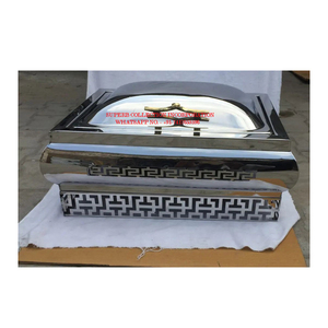 Plato de frotamiento de acero inoxidable negro y dorado antiguo al por mayor con soporte decorativo para hotel y boda Buffet Catering - Product Image 3