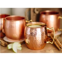 Mug Moscow Mule 100% Cuivre Pur Style Américain avec Poignée en Laiton et Design Martelé - Idéal pour les Fêtes, Personnalisable, Portable, Compatible Lave-Vaisselle