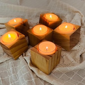 Wooden Square <b>Tea</b> <b>Light</b> Holder Set of 6 Natural Finish Home Decoration Candle Holders - Product Image 5