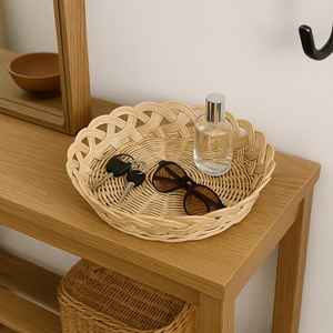 Bandeja de mimbre tejida a mano, decoración Bohemia multiusos para pared de tocador de mesa o exhibición de regalo, pan orgánico hecho a mano para servir - Product Image 2