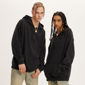 Fabricant de sweat à capuche personnalisé 440g 100% coton col zippé Vintage Washed Hoodies Sweats à capuche pour hommes - Product Image 1