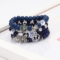 Perhiasan Fashion Bohemian Gelang Manik-Manik Hewan untuk Wanita, Gelang Liontin Kupu-Kupu Warna-Warni, Gajah, dan Jangkar untuk Anak-Anak