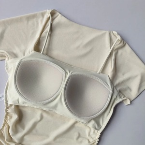 Verano nuevo 1 vestido de Yoga transpirable cojín de pecho fijo deportes malla hasta la rodilla mangas cortas usando correr Fitness Top sólido - Product Image 2