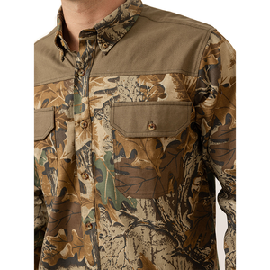 최신 긴 소매 맞춤형 도매 폴리에스터 스판덱스 남성용 낚시 하이킹 셔츠 카모 인쇄 야외 대피소 사용 낚시 셔츠 - Product Image 5