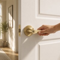 Ensemble de poignées de porte à clé en laiton satiné, serrure conique lisse pour porte extérieure