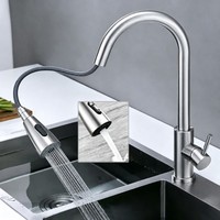 Robinet de cuisine moderne en acier inoxydable brossé, extractible, à levier unique, à arc haute, rotation à 360°, avec cartouche céramique, anti-éclaboussures